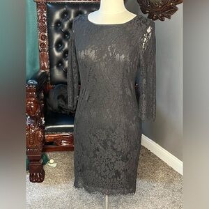 Black lace cocktail dress with sleeves